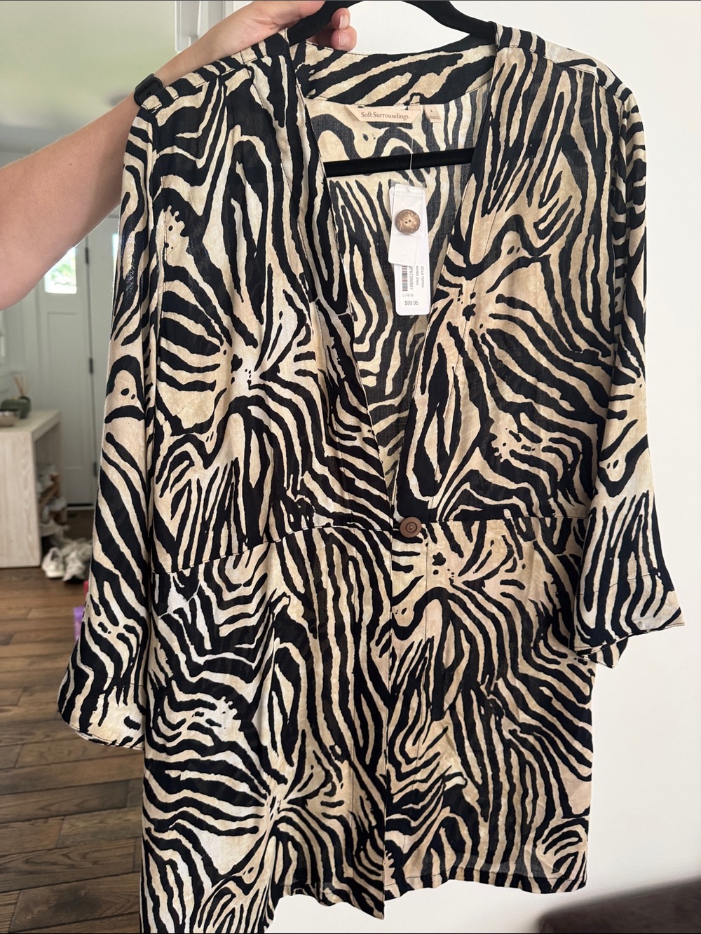 Zebra Print V-Neck Tunic Top - Black & Cream